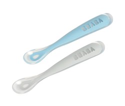 Béaba set of 2 soft silicone spoons + case for 1st age