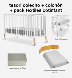 Cuna TESORI COLECHO (120x60) completa con colchón, colcha + protector (incluye kit colecho)