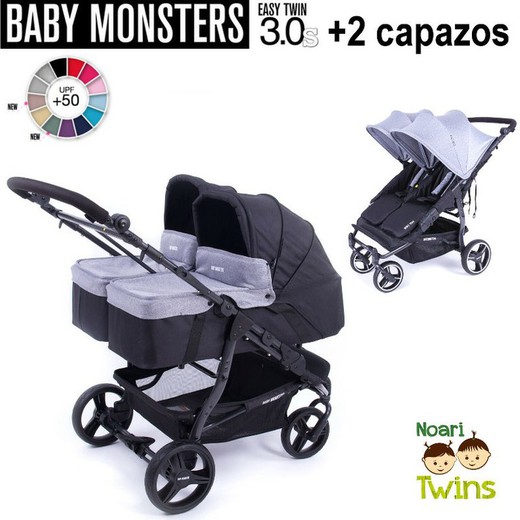 PACK Baby Monsters Easy Twin 3.0S + 2 capazos - chasis negro