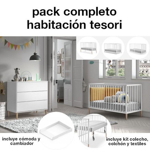 Pack completo habitación TESORI (incluye cuna y cómoda)