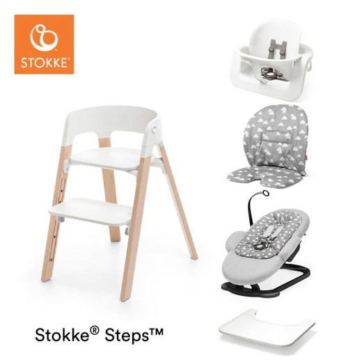 Stokke - Seggiolone Sedia Steps con sdraietta Deep Grey - White Natural