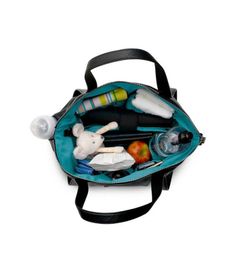 Sac à langer Storksak + Bugaboo en cuir noir (cuir avec intérieur bleu pétrole)