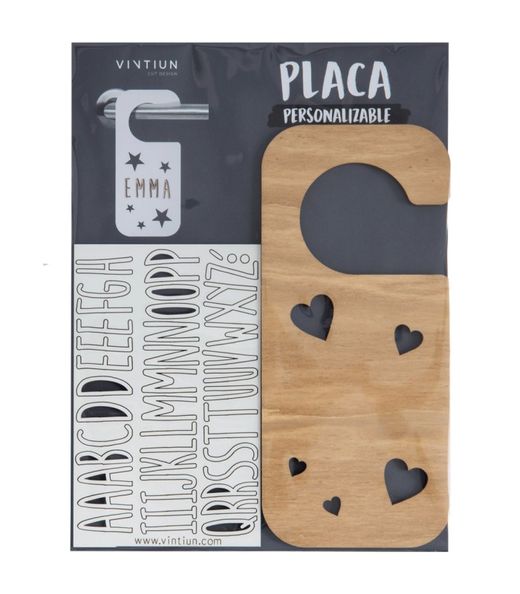 Placa pomo puerta con kit de letras modelo Corazones